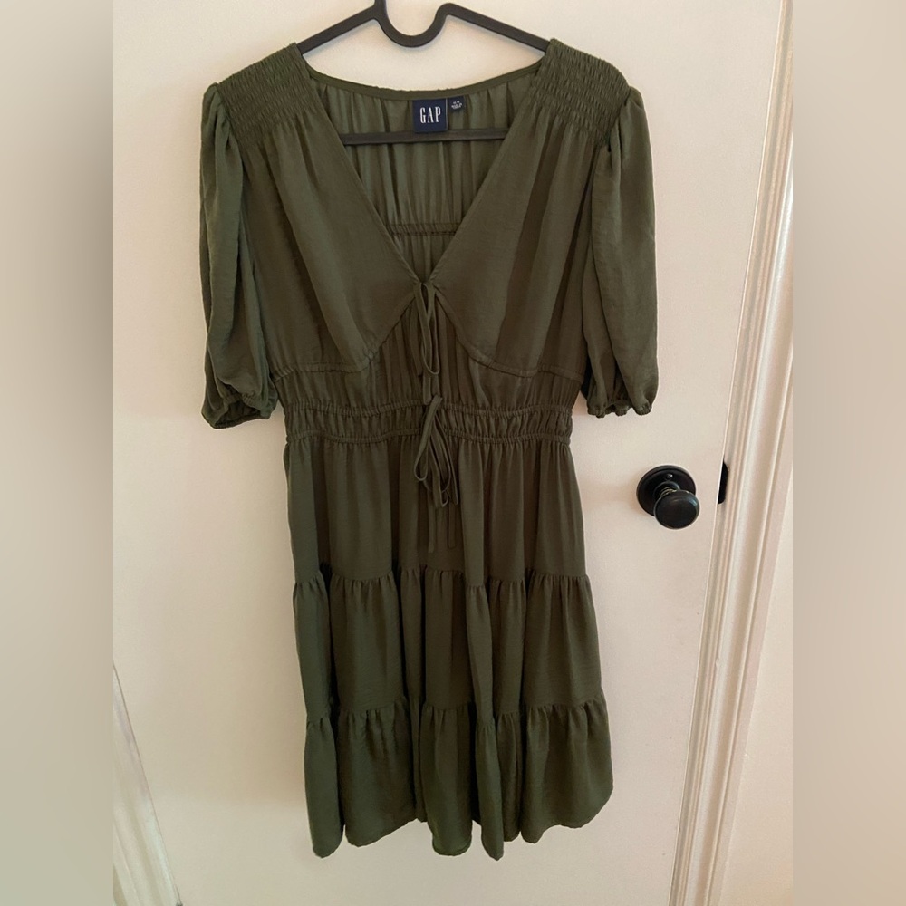 GAP Green Puff Sleeve Midi Sundress